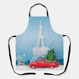 Delantal Navidades de Camión Rojo de la Torre Eiffel de Par