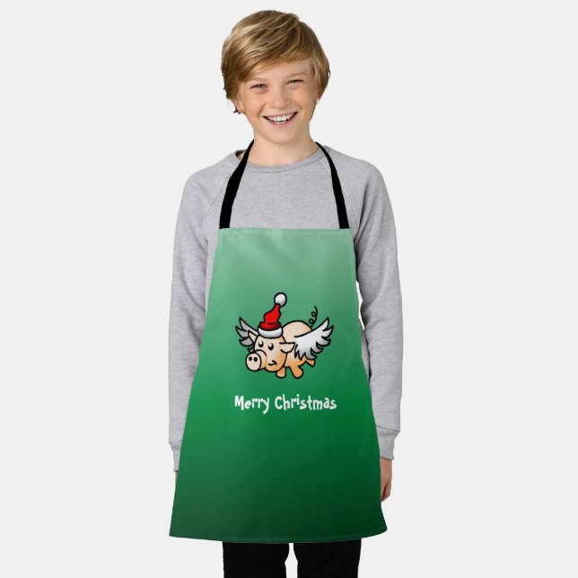 Delantal Navidades de cerdo voladores (Gastado)