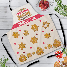 Delantal Navidades de cocina de crema roja hacen cola en la