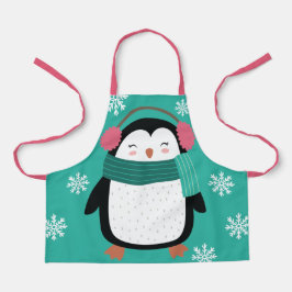 Delantal Navidades de copas de nieve de pingüino Personaliz