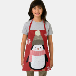 Delantal Navidades de copas de nieve de pingüino Personaliz