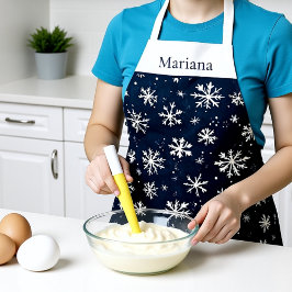 Delantal Navidades de copos de nieve azules de la marina