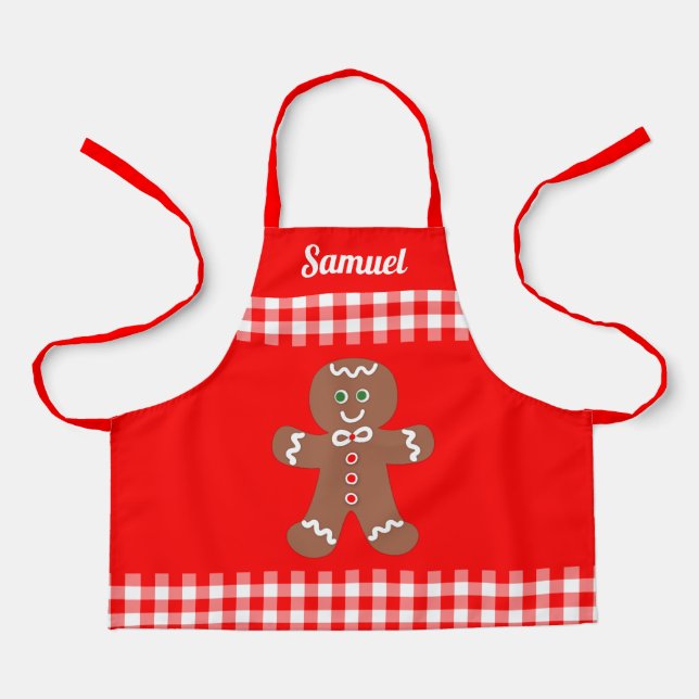 Delantal Navidades de Cuta Gingerbread Red Gingham Añadir N (Anverso)