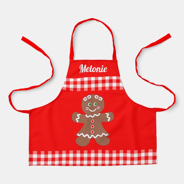 Delantal Navidades de Cute Gingerbread Red Gingham Monogram (Anverso)
