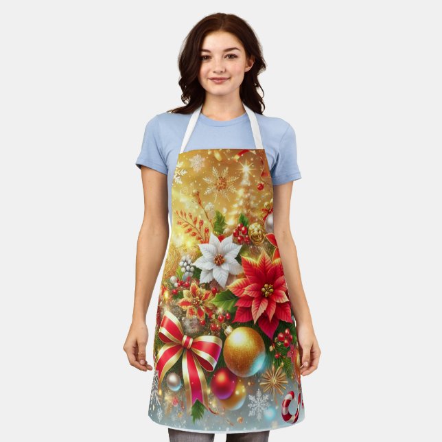 Delantal Navidades de espuma festiva Poinsettia Holiday Mag (Gastado)