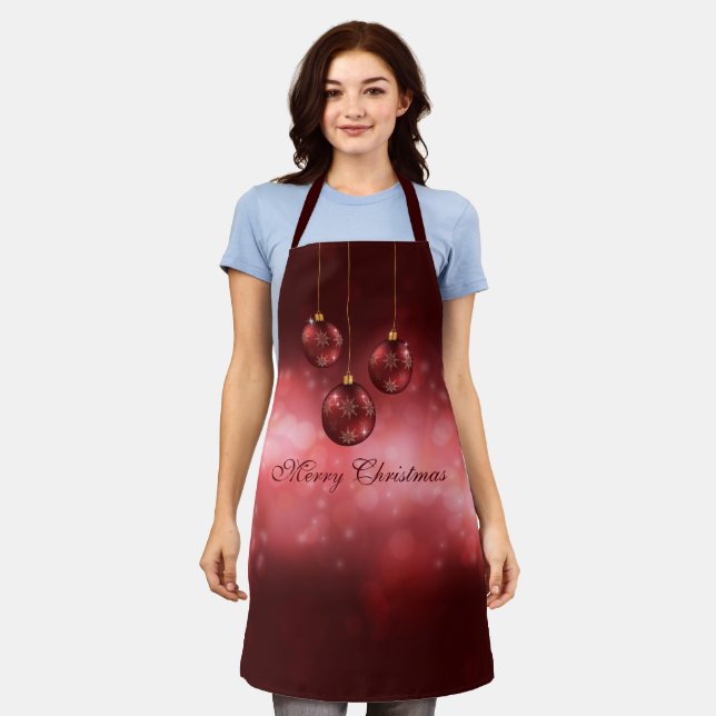 Delantal Navidades De Festividades Rojas Baubles En Bokeh R (Gastado)
