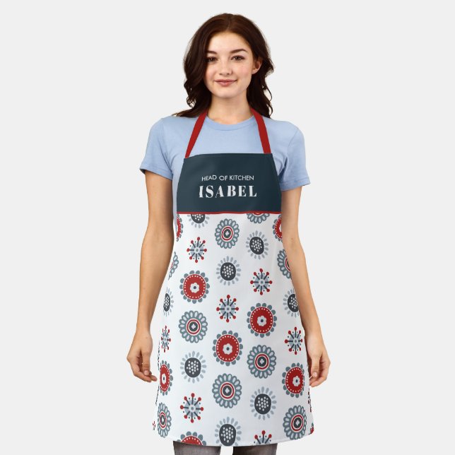 Delantal Navidades de Flores Rojas de Arte Folclórico Nórdi (Gastado)