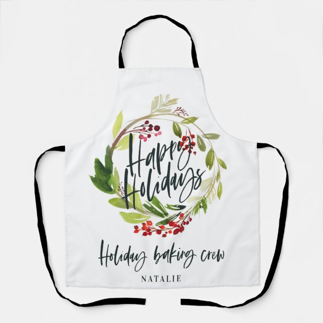 Delantal Navidades de flores rojas y verdes (Anverso)