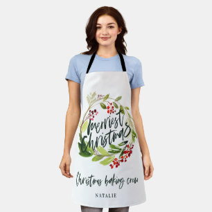 Delantal Navidades de flores rojas y verdes
