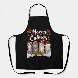 Delantal Navidades de gato Santa Hat Graciosa Feliz Navidad