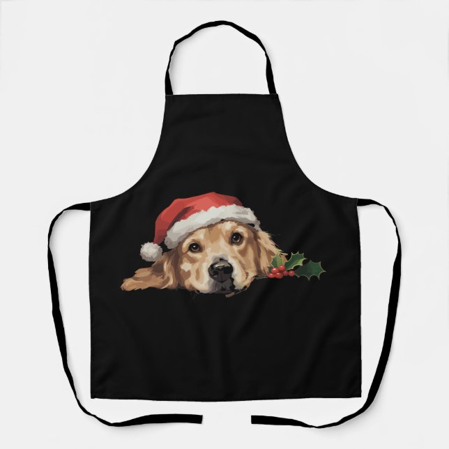 Delantal Navidades de Golden Retriever Santa Hat Dog (Anverso)