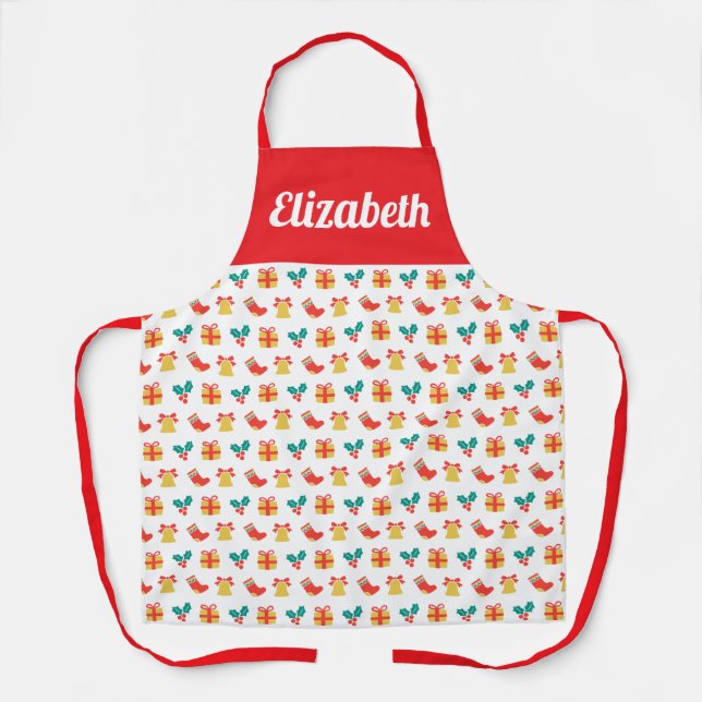 Delantal Navidades de Holly Bell con nombre personalizado d (Anverso)