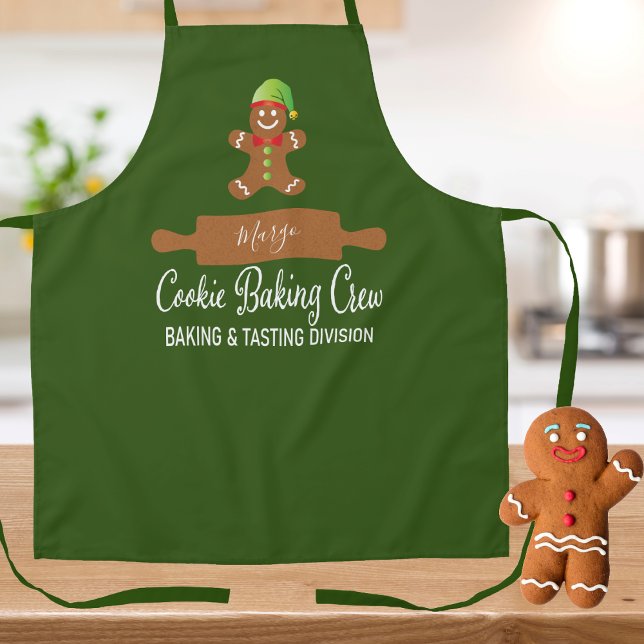 Delantal Navidades de horneado de cocina personalizado (Monogram holiday cookie baking crew ginger bread man, Perfect for baking with your favorite crew.)
