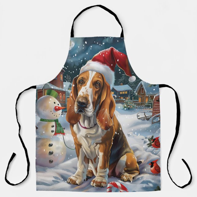 Delantal Navidades de Invierno Basset Hound Dog Wonderland (Anverso)