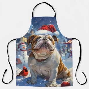Delantal Navidades de invierno Bulldog inglés disfrutan