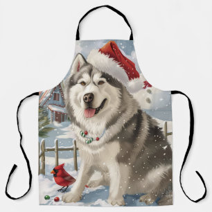Delantal Navidades de invierno de Alaskan Malamute Dog Wond