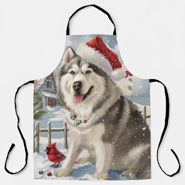Delantal Navidades de invierno de Alaskan Malamute Dog Wond (Anverso)