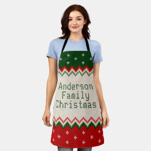 Delantal Navidades de la familia de diseño de suéter de pun
