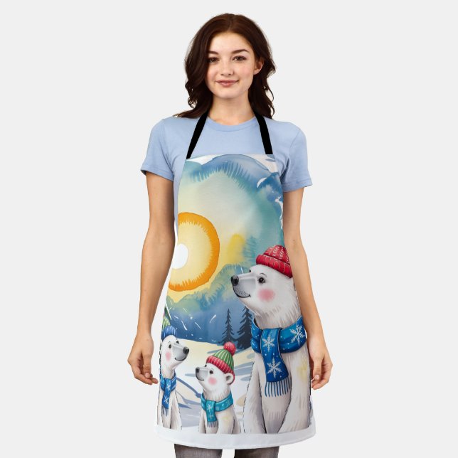 Delantal Navidades de la familia Winter Polar Bear (Gastado)