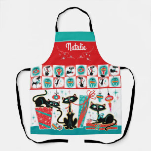 Delantal Navidades de los gatos retro - Personalizable
