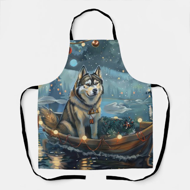 Delantal Navidades de Malamute de Alaska en un viaje festiv (Anverso)