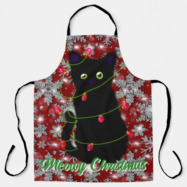 Delantal Navidades de Meowy, un gato negro lindo (Anverso)
