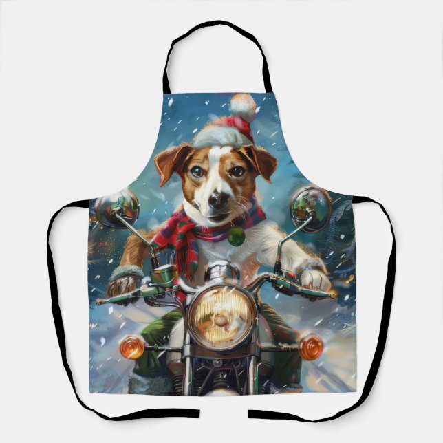 Delantal Navidades de moto de Jack Russell Dog Riding (Anverso)