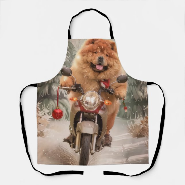 Delantal Navidades de motocicleta Chow Chow Dog Riding (Anverso)