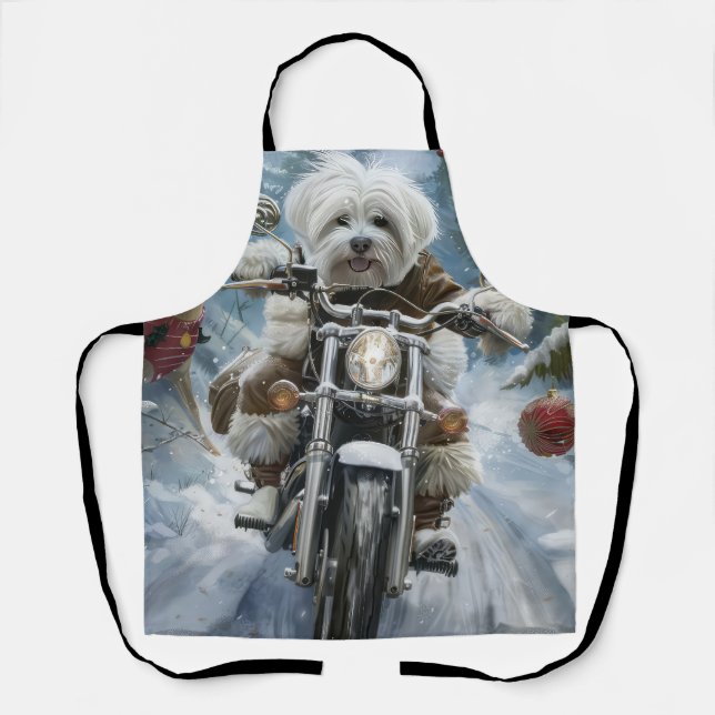 Delantal Navidades de motocicletas Coton De Tulear (Anverso)