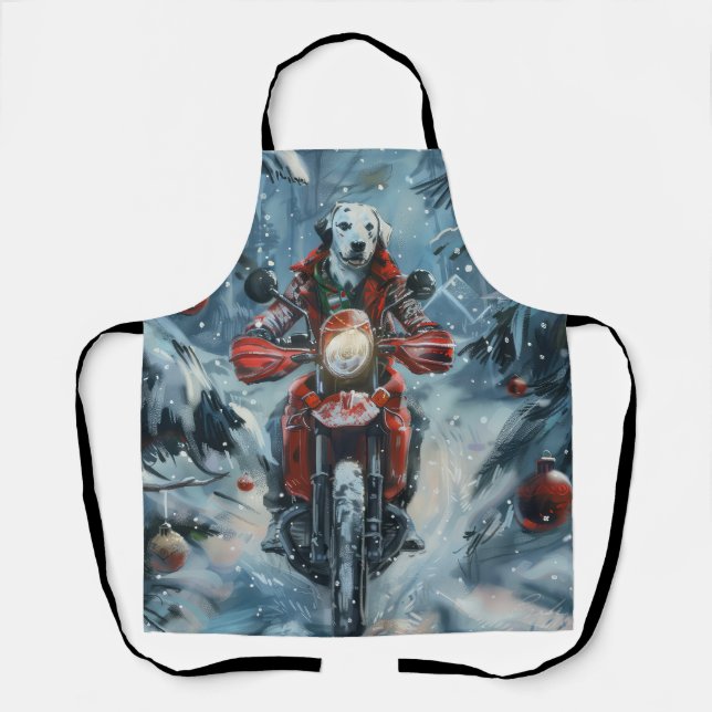 Delantal Navidades de motociclismo de perros de Dalmacia (Anverso)