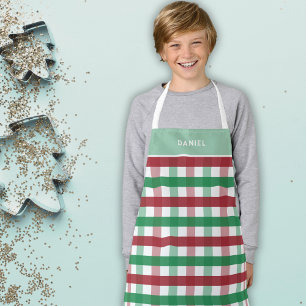 Delantal Navidades de niños Red Green Plaid Parking Nombre