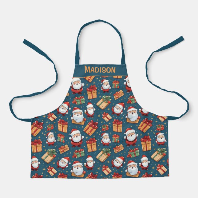 Delantal Navidades de nombres personalizados Santa (Anverso)