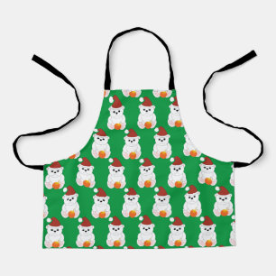 Delantal Navidades de oso polar Santa hat lindo patrón verd