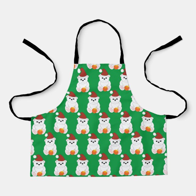 Delantal Navidades de oso polar Santa hat lindo patrón verd (Anverso)