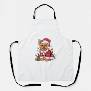 Delantal Navidades de perros de Santa Yorkie iluminando Nav
