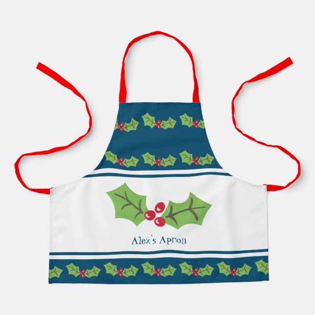 Delantal Navidades de personalizado Holly y Berries (Anverso)