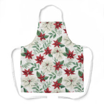 Navidades de Poinsettia festiva Apron - Rojo y Bla
