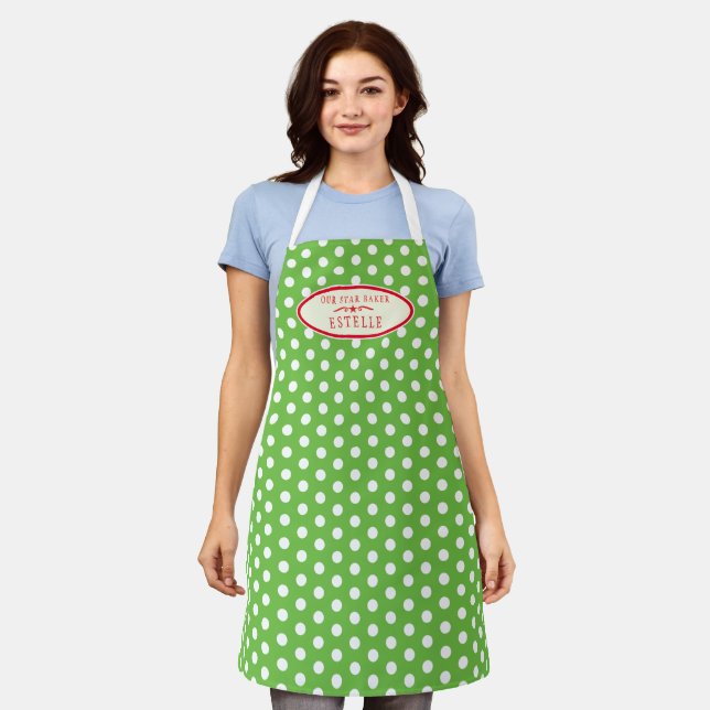 Delantal Navidades de polka verde estrella de pastel person (Gastado)