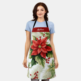Delantal Navidades de Red Poinsettia Holly Berry personaliz