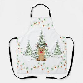 Delantal Navidades de renos alumbran árboles de invierno