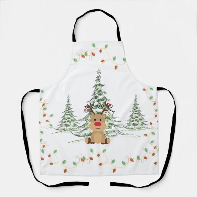 Delantal Navidades de renos alumbran árboles de invierno (Anverso)
