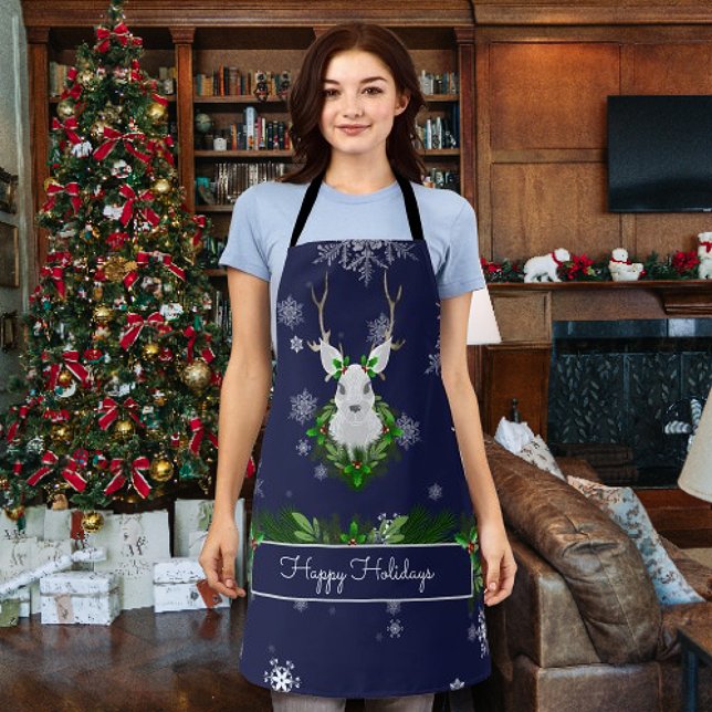 Delantal Navidades de renos azules de Apron (Blue Reindeer Christmas Apron)