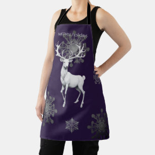 Delantal Navidades de renos de marfil Morado