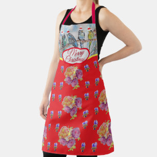 Delantal Navidades de Santa Budgies Red Womans Apron