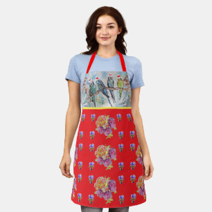 Delantal Navidades de Santa Budgies Red Womans Apron