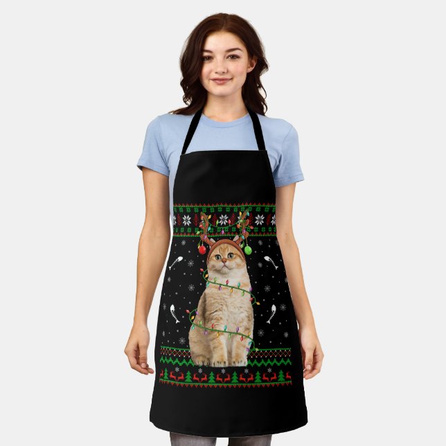 Delantal Navidades de Santa Cat Ugly Xmas Sweater Lighting (Gastado)