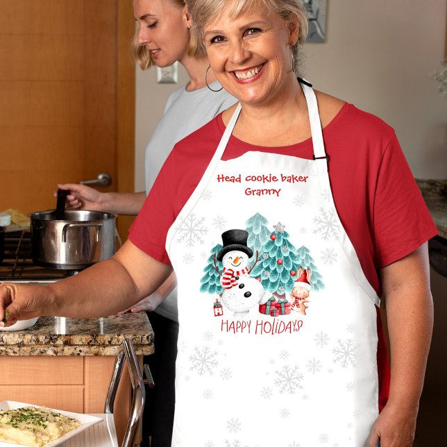 Delantal Navidades de Snowman felices a los niños (Cute Happy Snowman Christmas Granny Baking Apron)