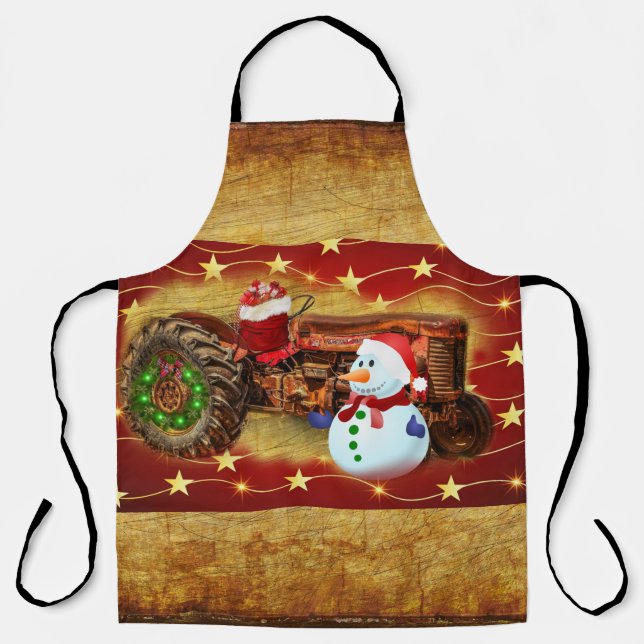 Delantal Navidades de Tractores Rojos de Frosty (Anverso)