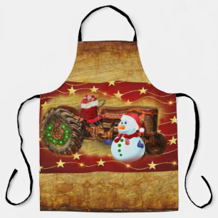 Delantal Navidades de tractores rojos viejos de Frosty
