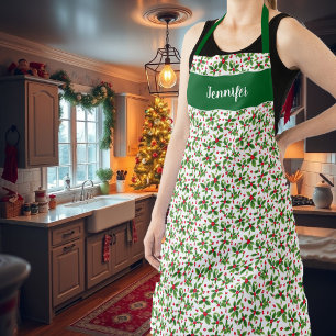 Delantal Navidades de vacaciones holly berries monograma no